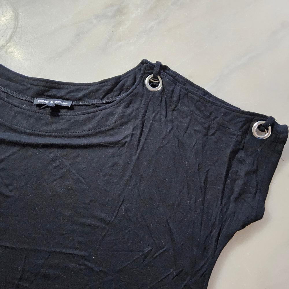 Cable & Gauge‎ Womens Top L Black Short Sleeve Grommet Detail Casual
